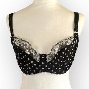 Felina 36C Bra Black Sweet Revenge Unlined Full Coverage Polka Dot 115702